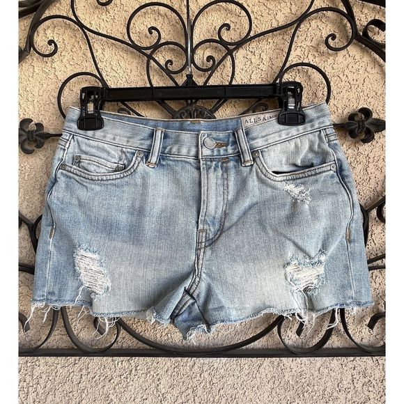 All Saints Hot Pant Fit Denim Cut Off Shorts - Size 27 - Light Wash Blue - Picture 1 of 9